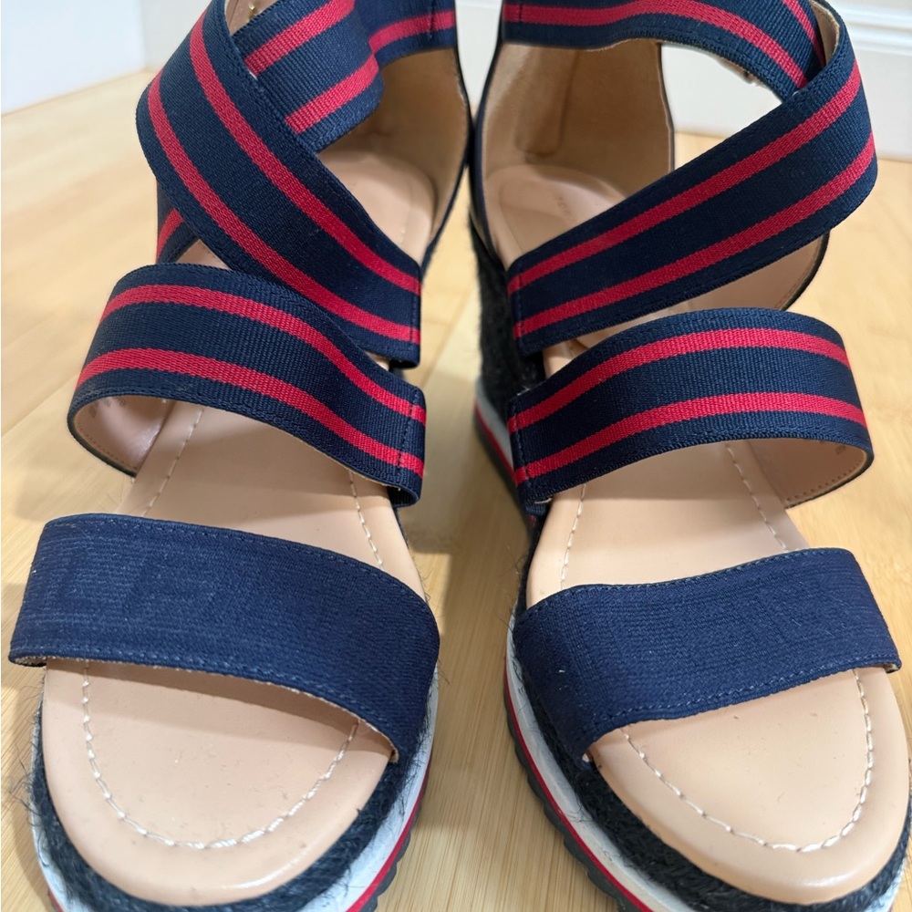 Tommy Hilfiger Navy and Red Striped Wedge Sandals